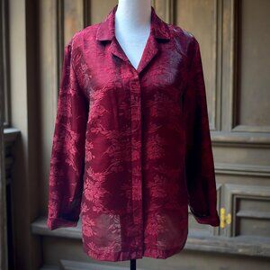 Chico’s Silk Blend Button-Down Floral Textured Jacquard-Like Top (Sz 1/Med)